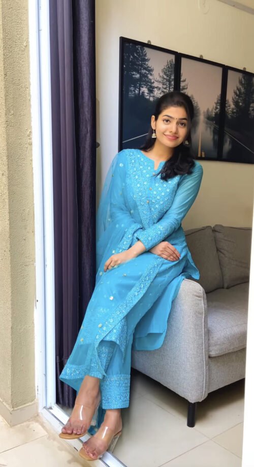 Chanderi suit with embroidery work- Blue