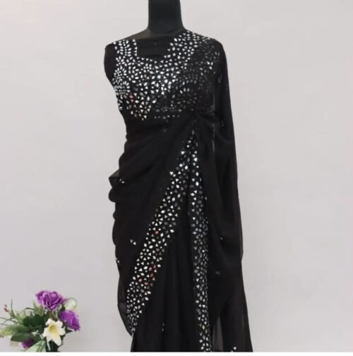 Mira - Georgette saree with original mirror work - Image 17