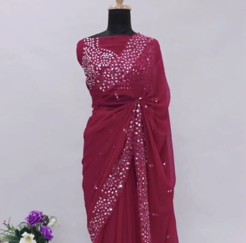 Mira - Georgette saree with original mirror work - Image 18