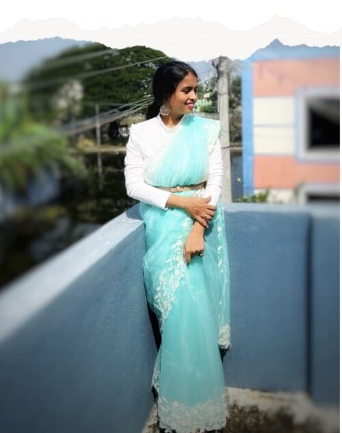 Ocean - Organza saree with lace embroidery - Image 2