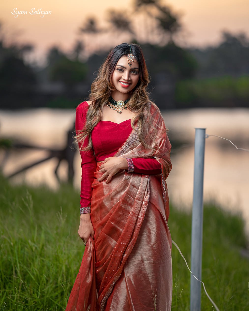 Disha Parmar Fuchsia Gota Patti Organza Saree with Brocade Blouse