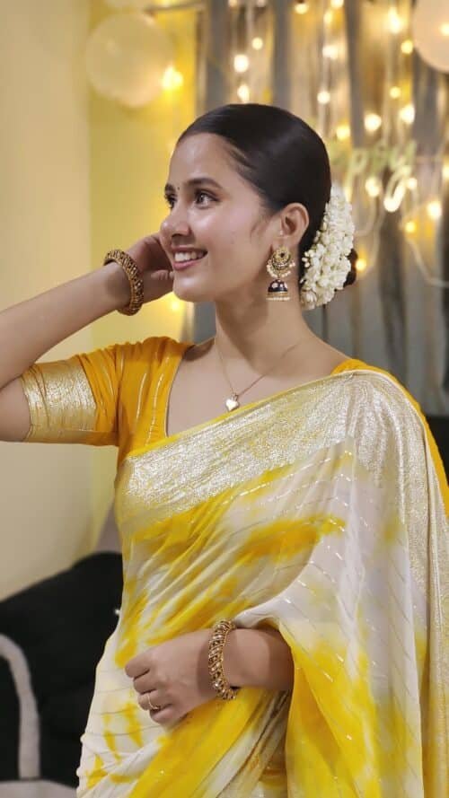 Premium Georgette saree - yellow Ombre - Image 2