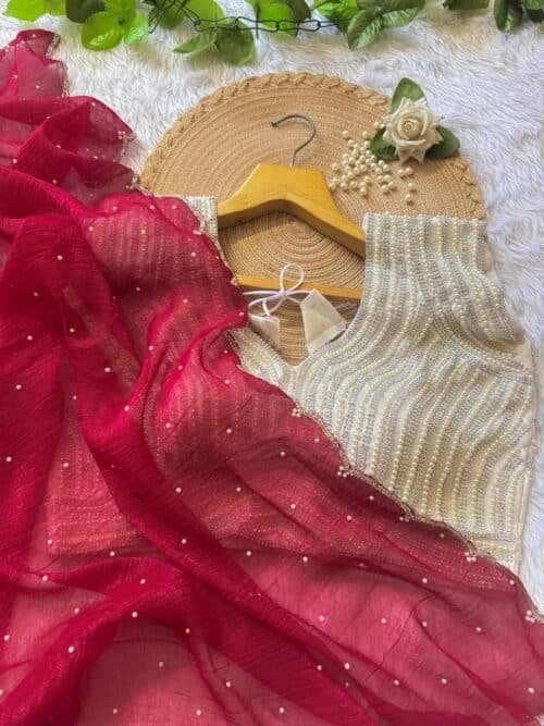 Soft Crush saree with pearl blouse