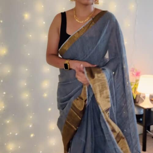 Grey - Mul mul cotton saree