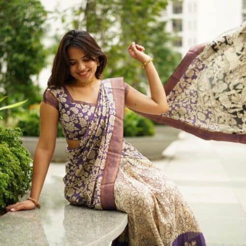 Kalamkari silk lehanga - Lilac