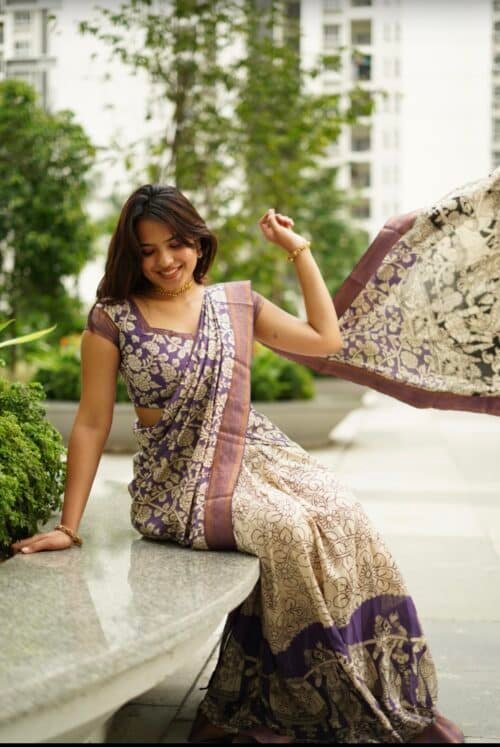 Kalamkari silk lehanga - Lilac
