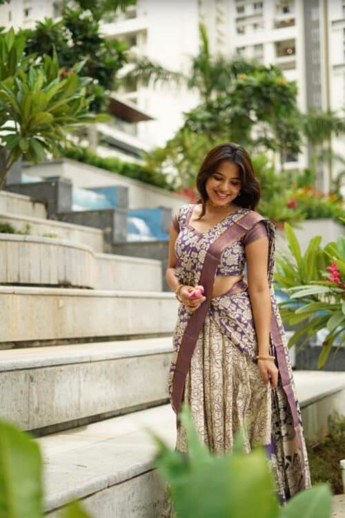 Kalamkari silk lehanga - Lilac - Image 3