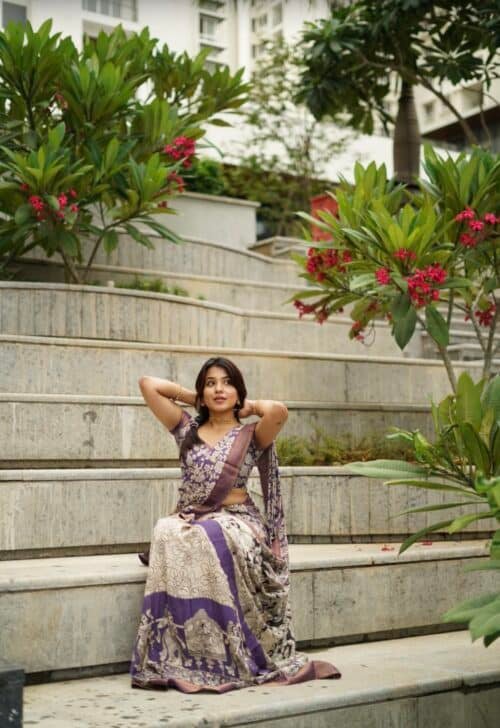 Kalamkari silk lehanga - Lilac - Image 4